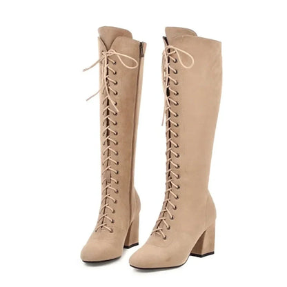 Funki Findz | Boots | Women's Suede Lace Up Knee High Boots