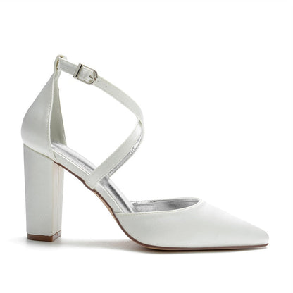 Funki Findz | Shoes | Women's Cross Strap Satin Block Heels