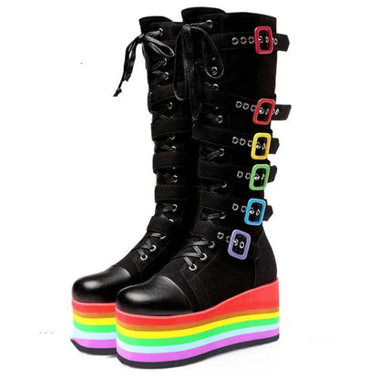 Funki Findz | Boots | Women's Gothic Rainbow Platform Boots