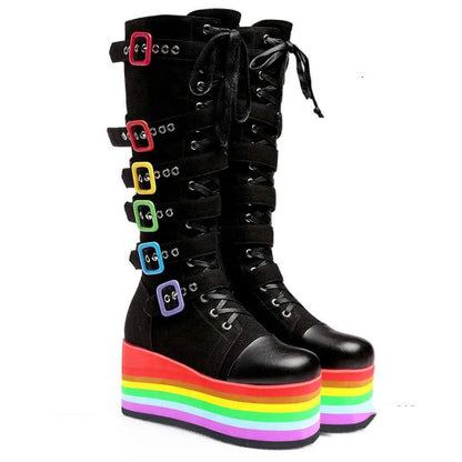 Funki Findz | Boots | Women's Gothic Rainbow Platform Boots
