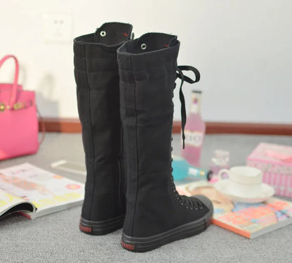 Funki Findz | Boots | Women's Canvas Knee High Lace Up Boots