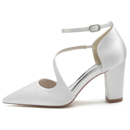 Funki Findz | Shoes | Women's Block Heel Satin Wedding Pumps