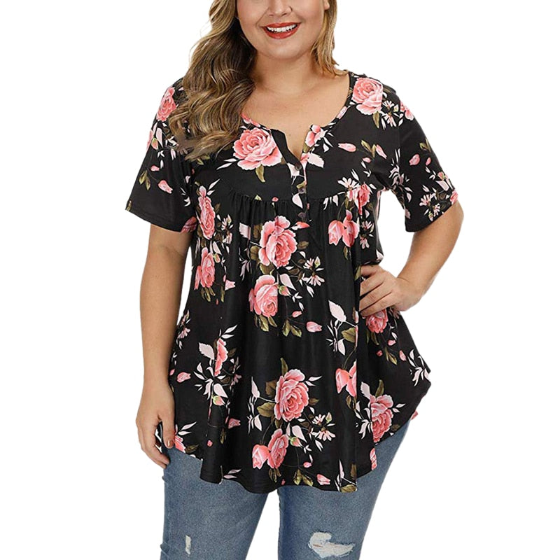Funki Findz | Shirts | Women's Plus Floral Print, Loose Fit Tops