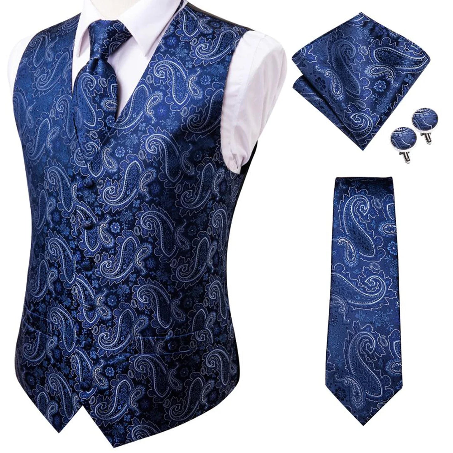 Funki Findz | Vests | Men's Formal 4 Pcs Silk Slim Waistcoat Sets