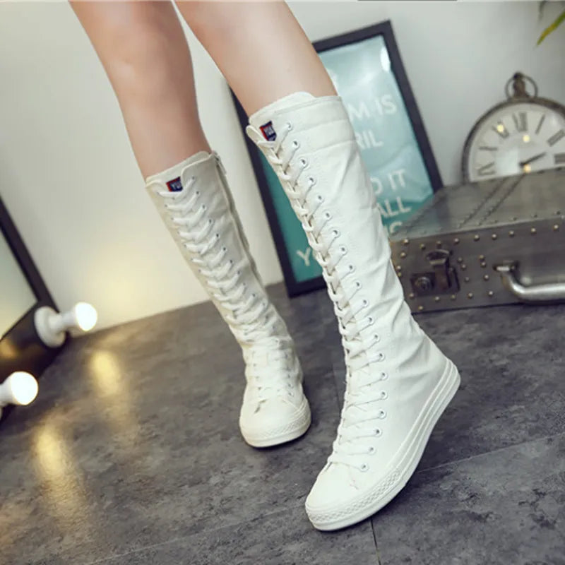 Funki Findz | Boots | Women's Canvas Knee High Lace Up Boots