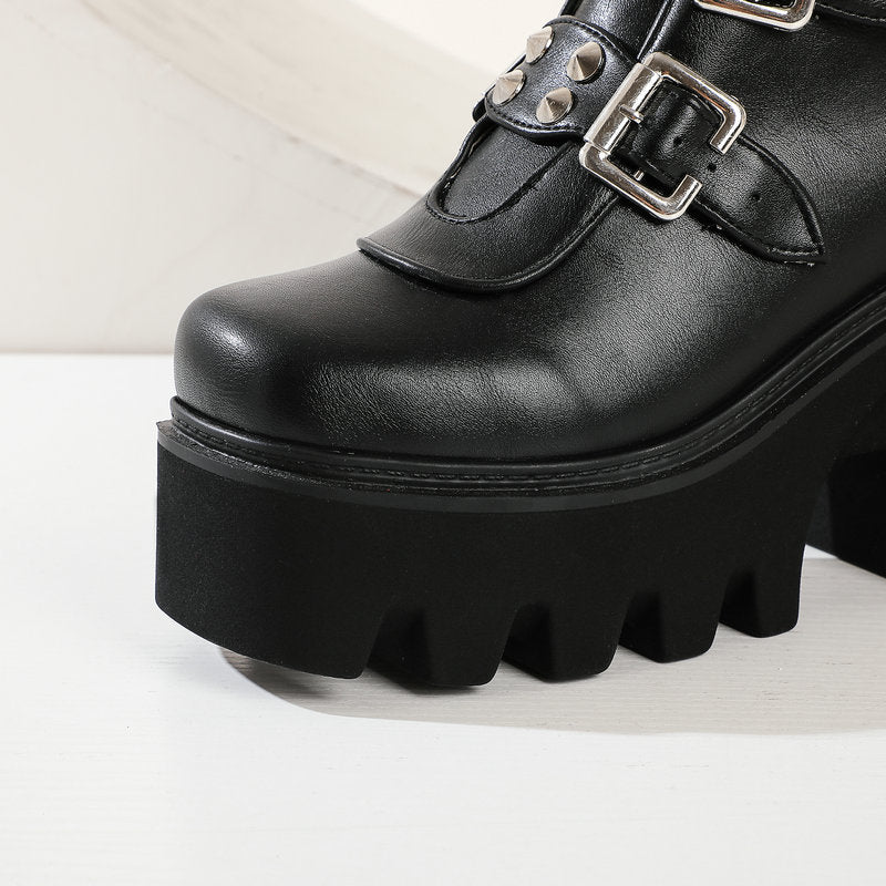 Funki Findz | Boots | Women's Chunky Mid-Calf Buckle Boot