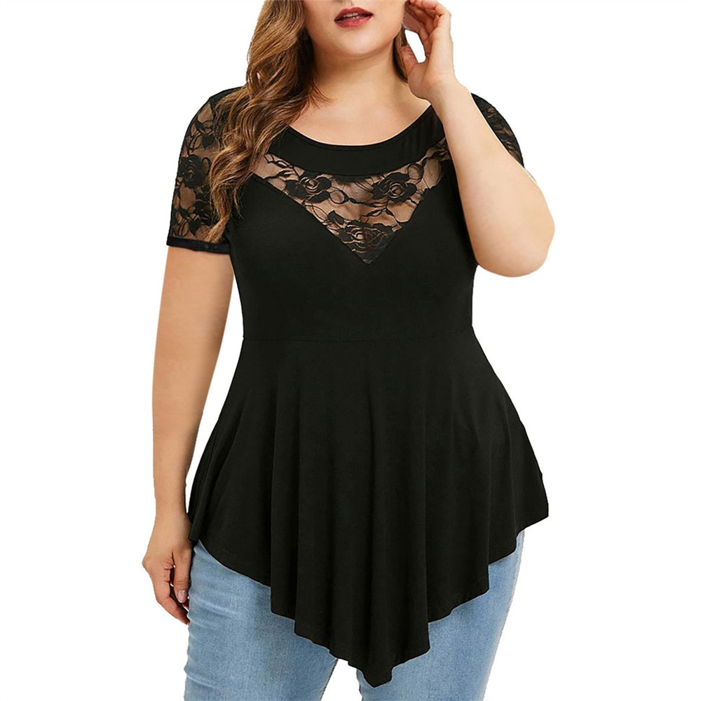 Funki Findz | Shirts | Women's Sexy Lace Spliced Plus Size Shirt