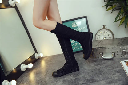 Funki Findz | Boots | Women's Canvas Knee High Lace Up Boots