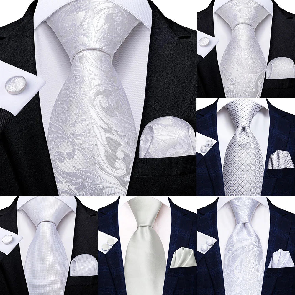Funki Findz | Neckties | Men's 3pcs White Silk Wedding Tie Sets
