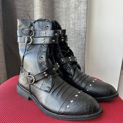 Funki Findz | Boots | Men's Leather Lace Up Buckle Strap Boots
