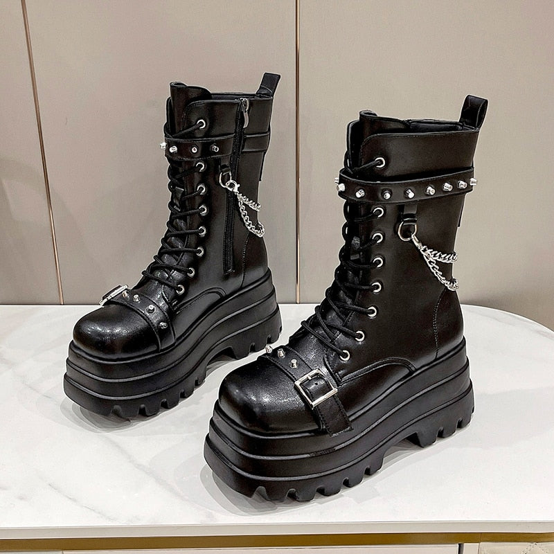 Funki Findz | Boots | Women's Gothic Square Toe Platform Boots