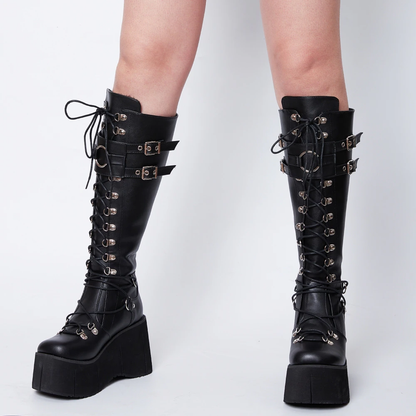 Funki Findz | Boots | Women's Goth Lace Up Platform Wedges