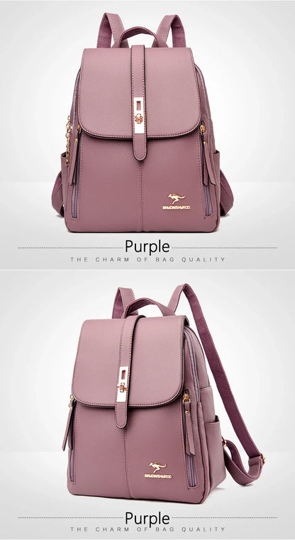 Stylish purple backpack with a sleek design, gold accents, and adjustable straps, showcasing elegance and quality.