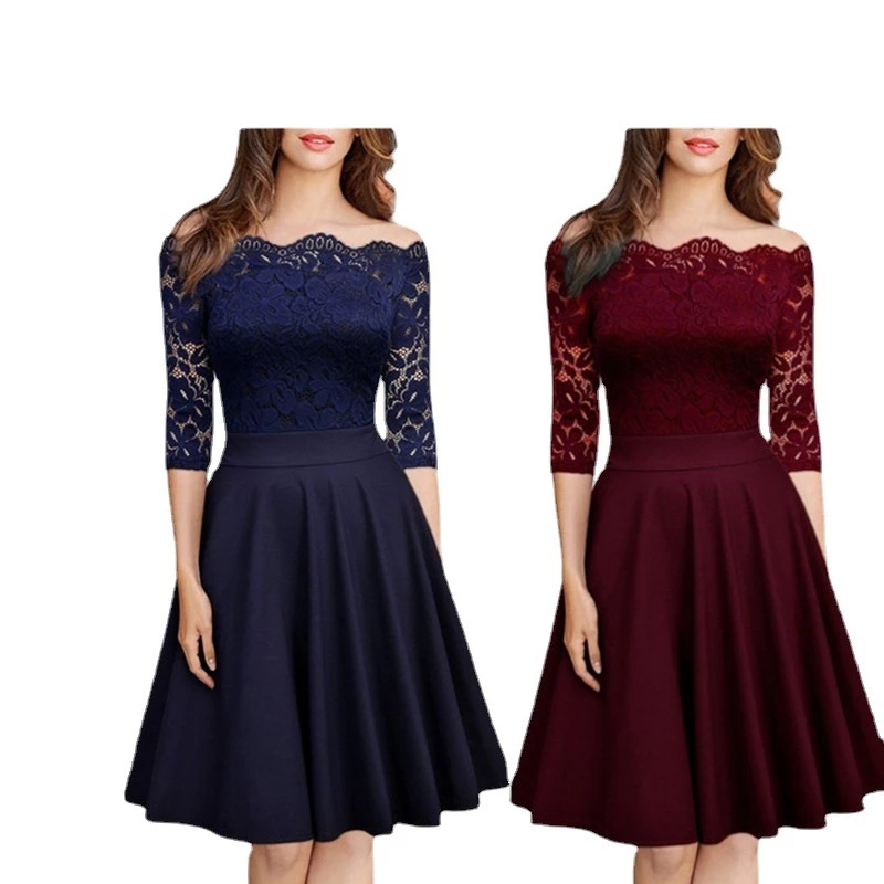 Funki Findz | Dresses | Women's Elegant Lace Chiffon Midi Dress