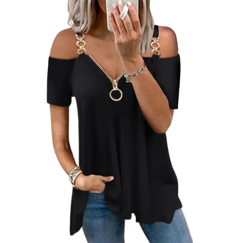 Funki Findz | Shirts | Women's Chain Link Strap Zipper Shirt