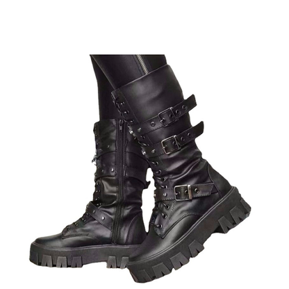 Funki Findz | Boots | Women's Mid-Calf Lace-Up Motorcycle Boot