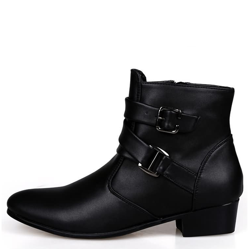 Funki Findz | Boots | Men's Buckle Strap Block Heel Dress Boots