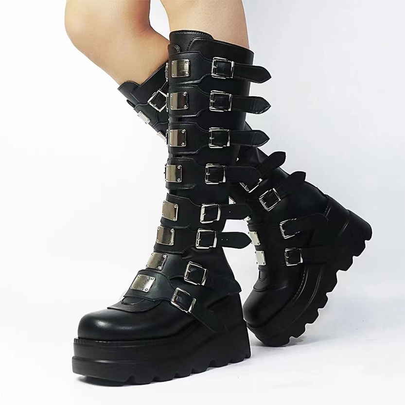Funki Findz | Boots | Women's Punk Buckle Strap Platform Boots