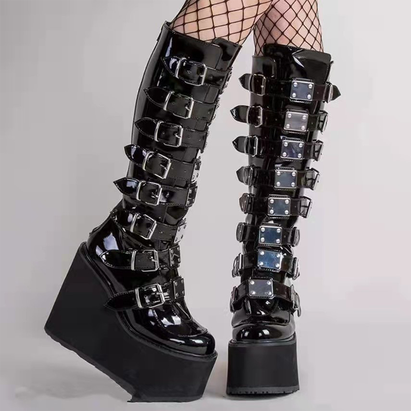 Funki Findz | Boots | Women's Punk Buckle Strap Platform Boots