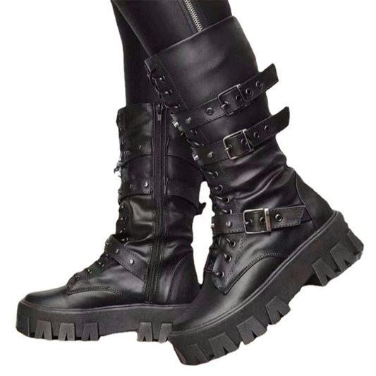 Funki Findz | Boots | Women's Mid-Calf Lace-Up Motorcycle Boot