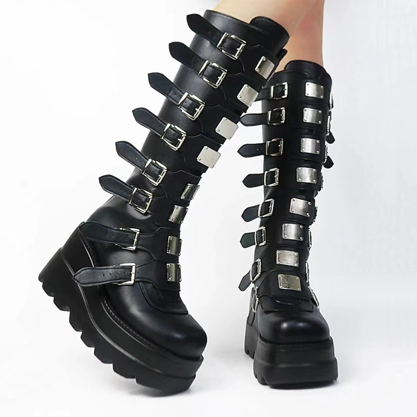 Funki Findz | Boots | Women's Punk Buckle Strap Platform Boots