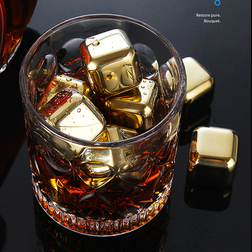 Funki Findz | Whisky Stones | Gold Stainless Steel Ice Cube Sets