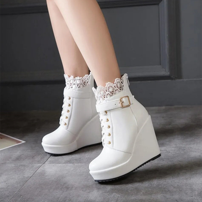 Funki Findz | Boots | Women's High Lace Top Wedge Ankle Boots