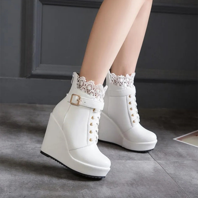 Funki Findz | Boots | Women's High Lace Top Wedge Ankle Boots