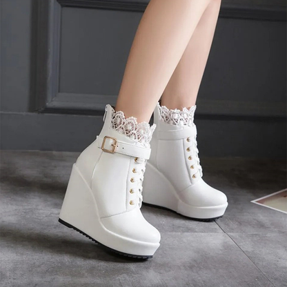 Funki Findz | Boots | Women's High Lace Top Wedge Ankle Boots