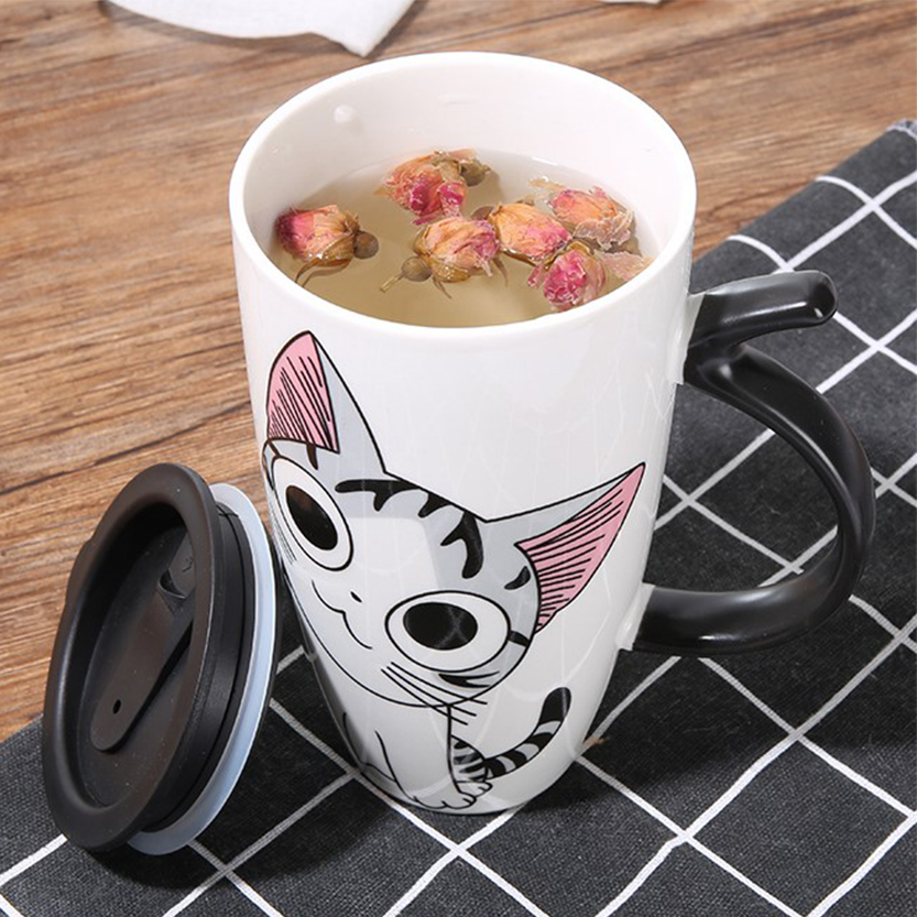 Funki Findz | Mugs | Large Ceramics Cat Mug | Spoon Lid | 20oz