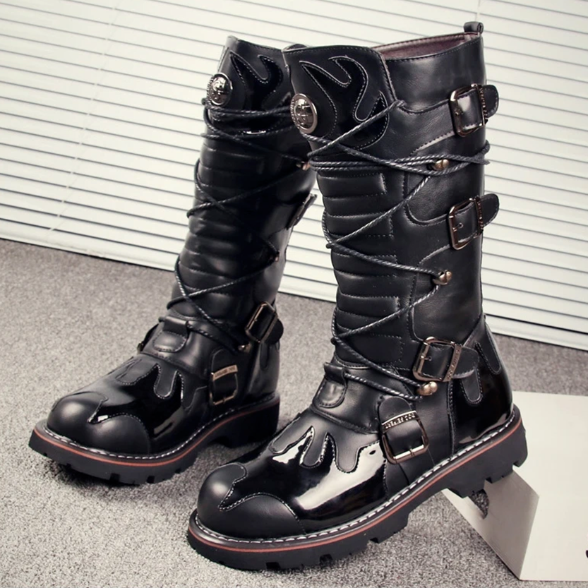 Funki Findz | Boots | Men's Knee-High Combat Motorcycle Boots