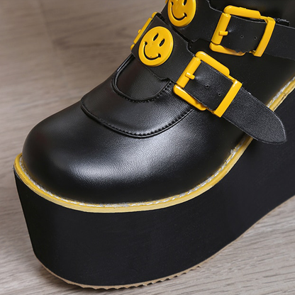 Funki Findz | Boots | Women's Black Yellow Smiley Face Boots