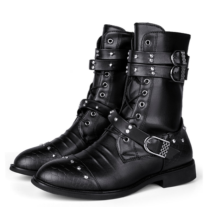 Funki Findz | Boots | Men's Leather Lace Up Buckle Strap Boots