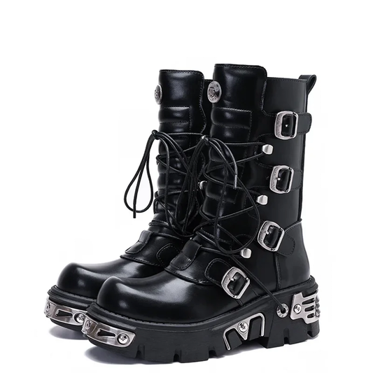 Funki Findz | Boots | Women's Chunky Heel Buckle Biker Boots