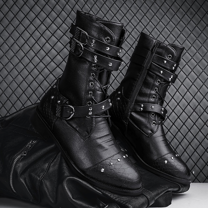 Funki Findz | Boots | Men's Leather Lace Up Buckle Strap Boots