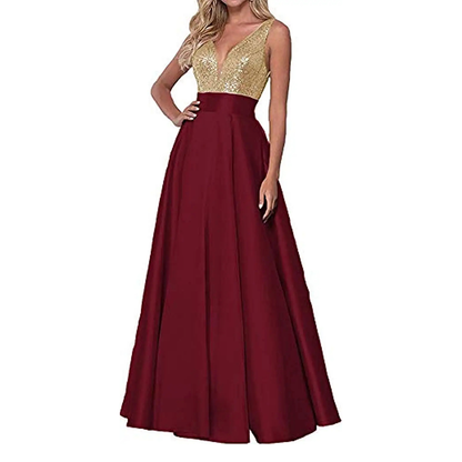 Funki Findz | Dresses | Women's Satin Sequin Evening Dress