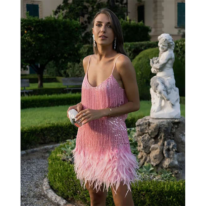Funki Findz | Dresses | Women's Sequin Feather Fringe Dress