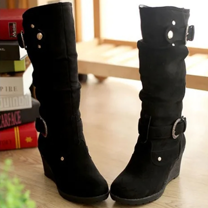 Funki Findz | Boots | Women's Mid-Calf Suede Wedge Stud Boot