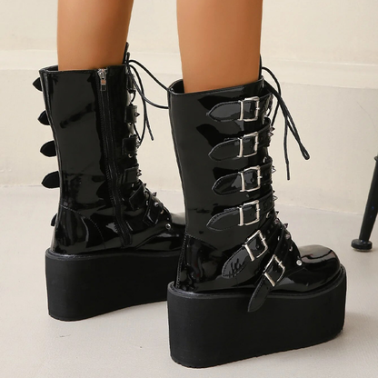 Funki Findz | Boots | Women's Buckle Strap Wedge Biker Boots
