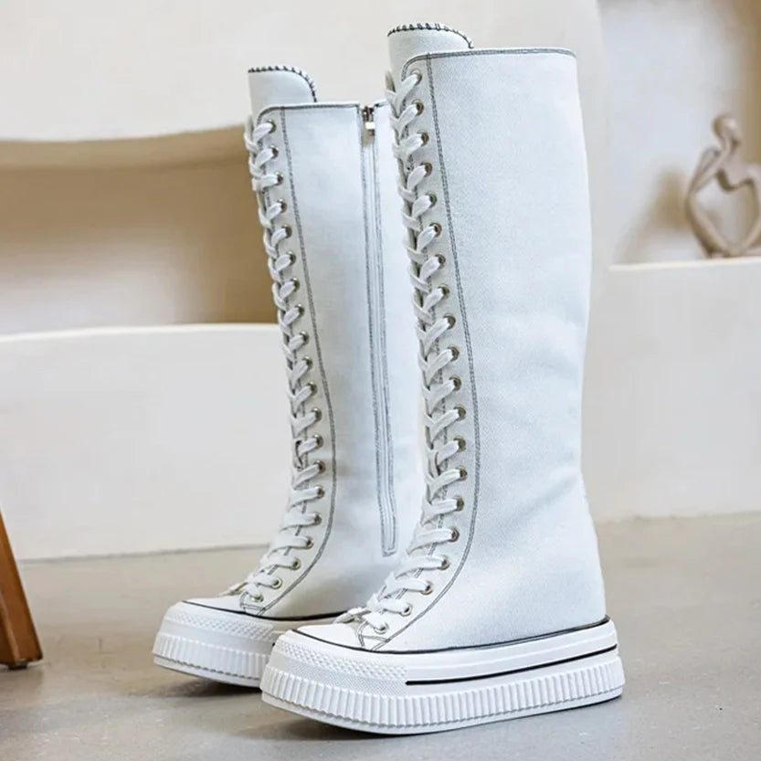 Funki Findz | Boots | Women's Lace Up Knee High Canvas Boots