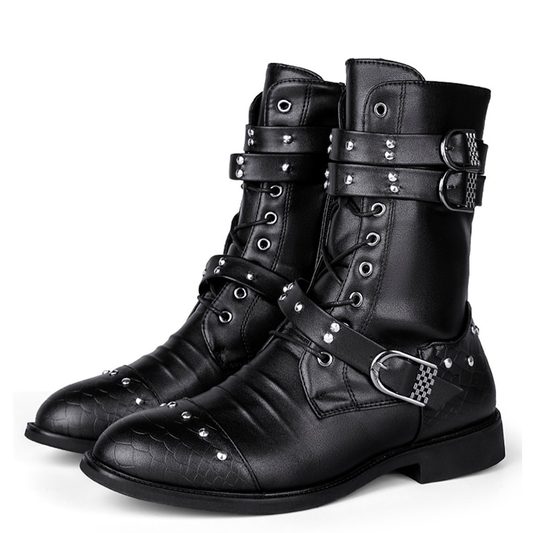 Funki Findz | Boots | Men's Leather Lace Up Buckle Strap Boots
