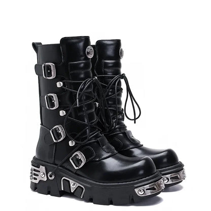 Funki Findz | Boots | Women's Chunky Heel Buckle Biker Boots