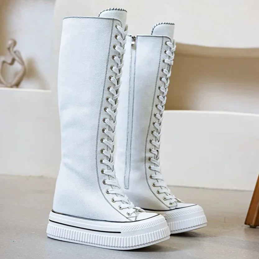 Funki Findz | Boots | Women's Lace Up Knee High Canvas Boots