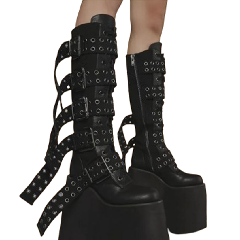 Funki Findz | Boots | Women's Red Buckle Strap Platform Boots