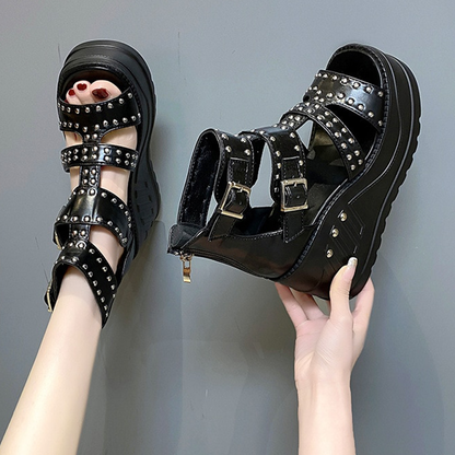 Funki Findz | Shoes | Women's Gothic Punk Rivet Wedge Sandal