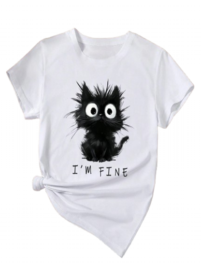 Funki Findz | Shirts | Women's Cute Cat "I'm Fine" Printed T-Shirt