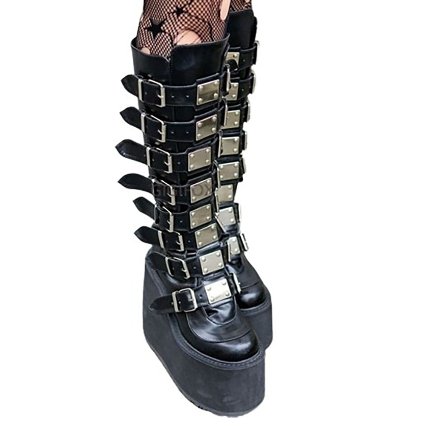 Funki Findz | Boots | Women's High Platform Wedge Buckle Boot