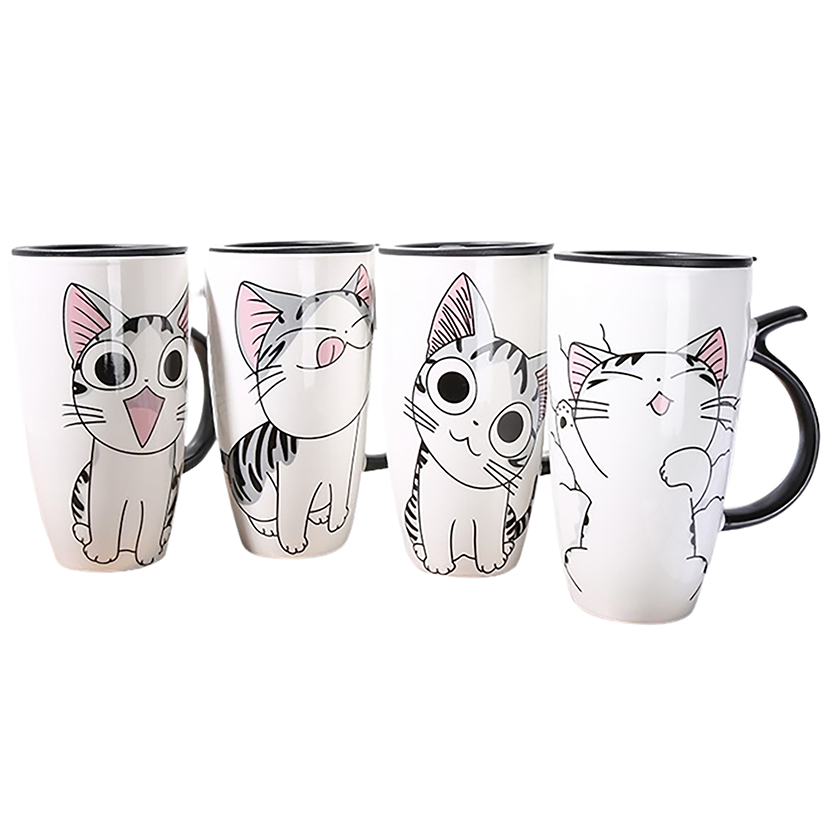 Funki Findz | Mugs | Large Ceramics Cat Mug | Spoon Lid | 20oz