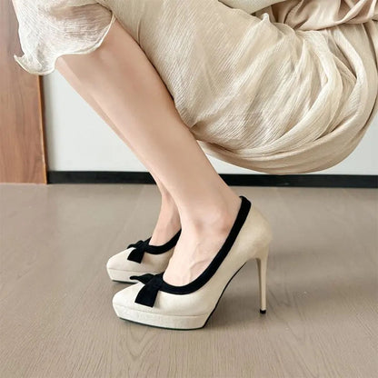 Funki Findz | Shoes | Women's Suede Bow Tie Platorm Heels