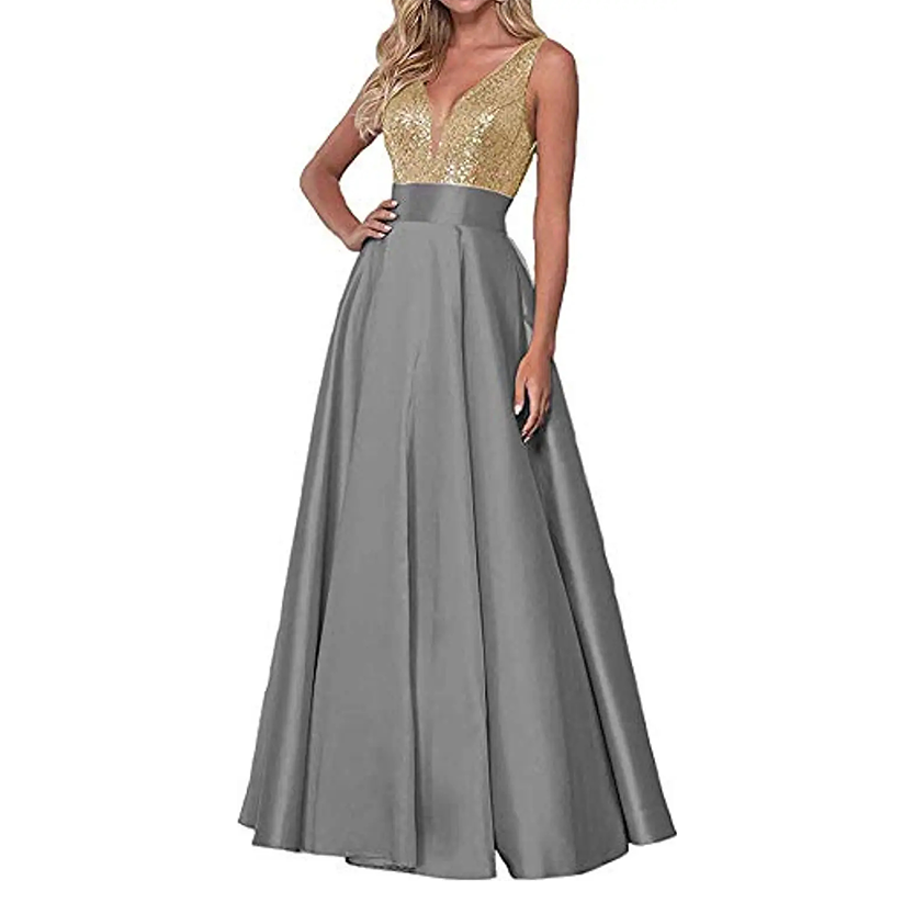 Funki Findz | Dresses | Women's Satin Sequin Evening Dress